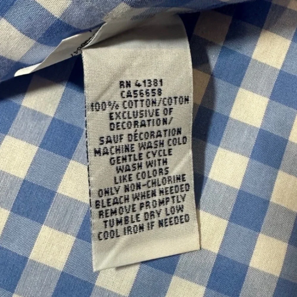 Polo Ralph Lauren Shirt Mens Large Blue Gingham Non-Iron Slim Fit Excellent Logo